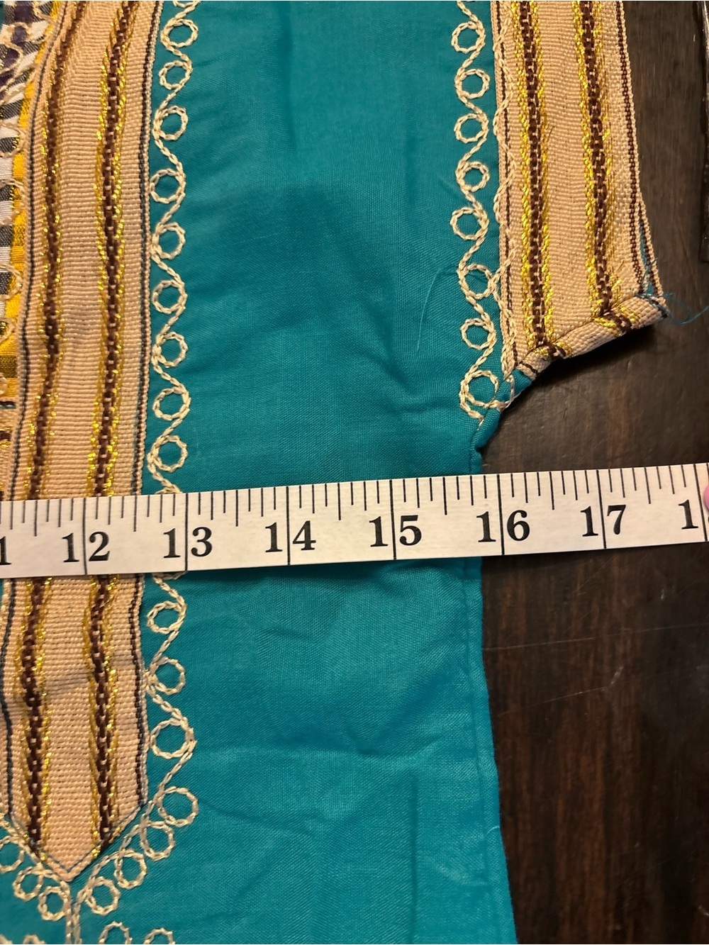 S.TH Egyptian Turquoise Embroidered Tunic Dress or kaftan-style with Bib size 4 - Picture 6 of 8